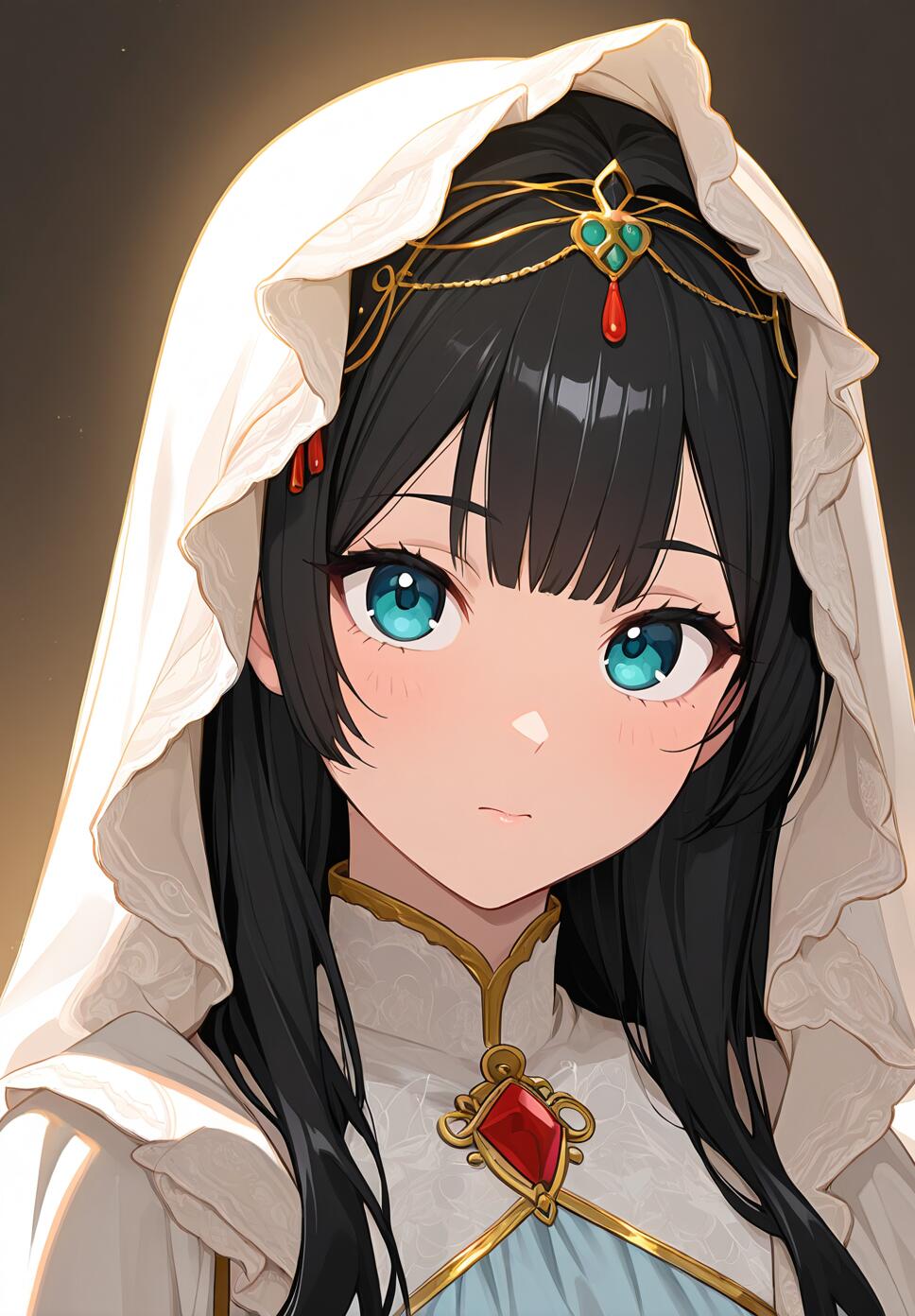 Close-up portrait of a mysterious character with highly detailed, sparkling eyes and dramatic cinematic lighting.