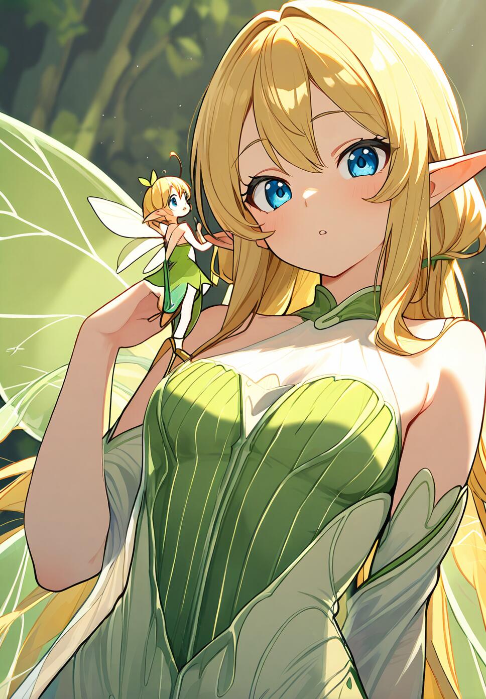 A highly detailed portrait of a slender fairy with beautiful, intricate eyes and dramatic lighting.