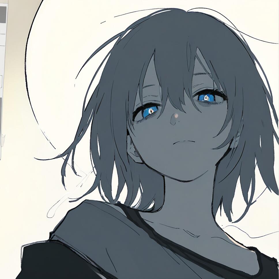 A monochrome, partially colored sketch of an expressionless girl with messy line art and hatching texture.