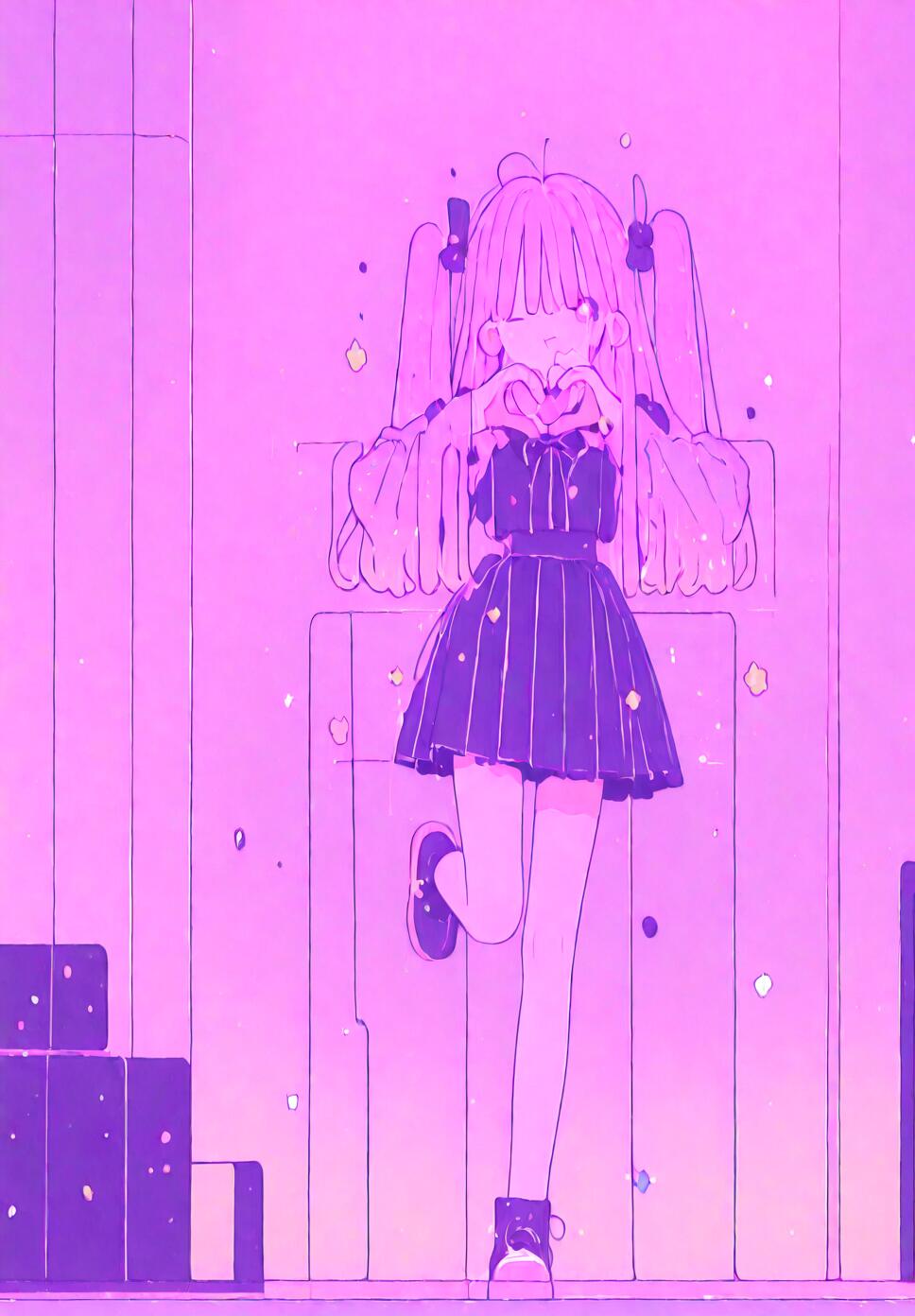 A cheerful idol with pink gradient hair and star-shaped pupils performing on a brightly lit stage with confetti and heart hands.