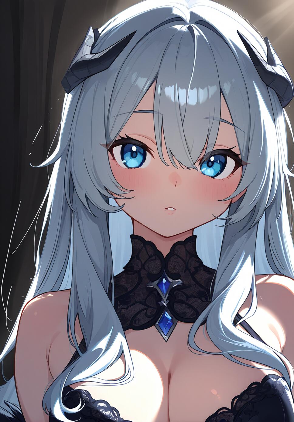 A highly detailed, sharp portrait of a character with striking, luminous eyes and dramatic cinematic lighting in a dystopian setting.