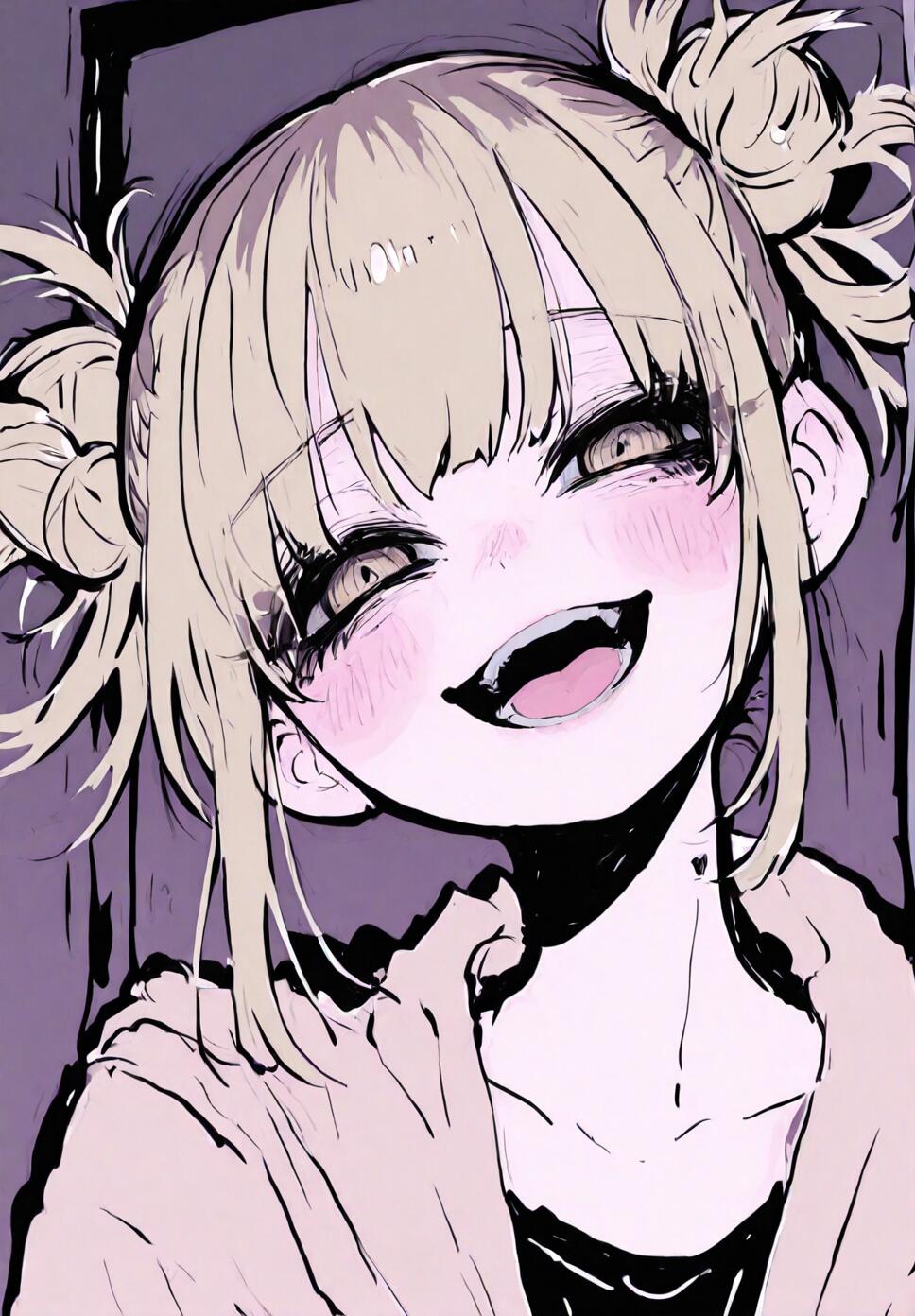 A flat vector illustration portrait of Himiko Toga from My Hero Academia, showcasing her blonde hair and a manic yandere expression.