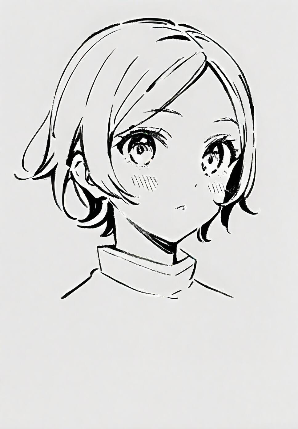 A clean, minimalist line art illustration of a girl on a white background.