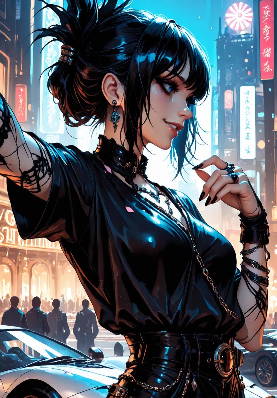 A stylized, close-up depiction of Sun Wukong from Black Myth: Wukong taking a selfie with a black Lamborghini Aventador in front of a luxury casino at night.