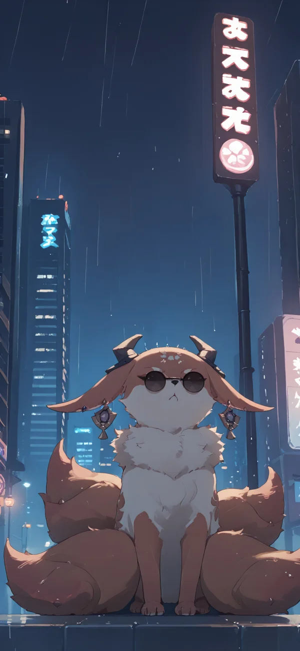 Neon Kitsune's Rainy Vigil