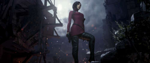 A high-detail depiction of Ada Wong from the video game Resident Evil 4 (2023). UWUHD hd background