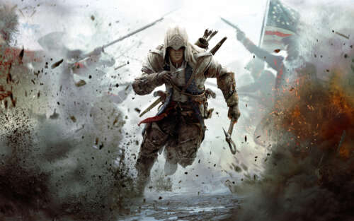 Connor Kenway from Assassin's Creed III wearing his signature assassin robes and... 7680x4800 wallpaper