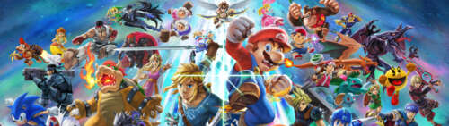Mario from Super Smash Bros. Ultimate in a battle stance Dual UHD hd background