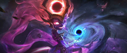 Zoe from League of Legends casting a powerful black hole spell in a cosmic setting. UWUHD wallpaper photo gallery download