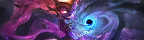 Zoe from League of Legends casting a powerful black hole spell in a cosmic setting. Dual UHD wallpaper download