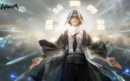 A mage character from Naraka: Bladepoint performing a magical spell with luminous... 7680x4800 free wallpaper