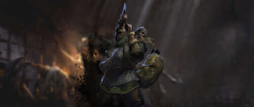 A fierce Barbarian character from the video game Dark and Darker, wearing heavy,... UWUHD pictures for wallpaper