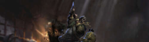 A fierce Barbarian character from the video game Dark and Darker, wearing heavy,... Dual UHD wallpaper