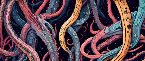 An abstract, dark, and cosmic horror depiction of Cthulhu featuring menacing tentacles... UWUHD wallpaper for laptop download