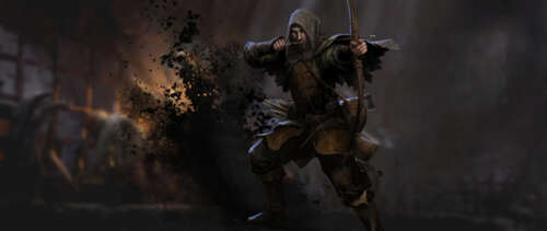 A dark fantasy warrior exploring a dimly lit, stone dungeon corridor inspired by... UWUHD free background