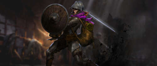 A heavily armored fantasy adventurer holding a lantern in a dark, stone dungeon corridor... UWUHD ps4 wallpaper