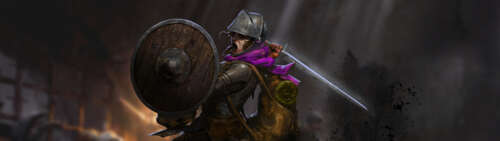 A heavily armored fantasy adventurer holding a lantern in a dark, stone dungeon corridor... Dual UHD pictures for wallpaper