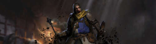 A dark fantasy character shrouded in shadows within a medieval dungeon setting. Dual UHD high definition wallpaper