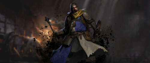 A dark fantasy character shrouded in shadows within a medieval dungeon setting. UWUHD desktop wallpaper