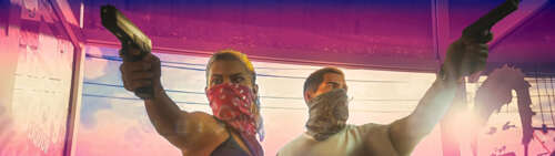 Protagonists Lucia and Jason from Grand Theft Auto VI captured in a vibrant, sun-drenched... Dual UHD wallpaper images