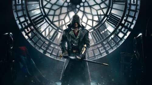 A detailed portrait of Jacob Frye from the video game Assassin's Creed Syndicate. 8K