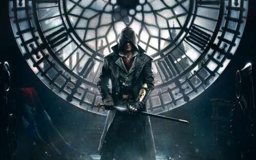 A detailed portrait of Jacob Frye from the video game Assassin's Creed Syndicate. 7680x4800 hd background