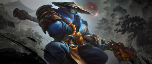 A samurai-inspired concept of Jax from League of Legends wearing ornate traditional... UWUHD free desktop wallpaper