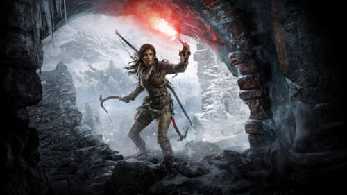 Lara Croft, the iconic character from the video game Rise of the Tomb Raider, in... 8K free background