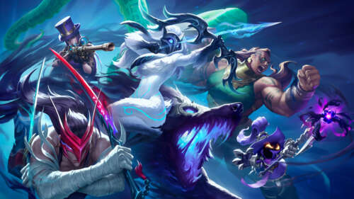 A stunning composition of League of Legends characters Yone, Kindred, and Illaoi. 8K background images hd
