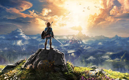 Link from The Legend of Zelda: Breath of the Wild surveying the vast landscapes of... 7680x4800 computer backgrounds