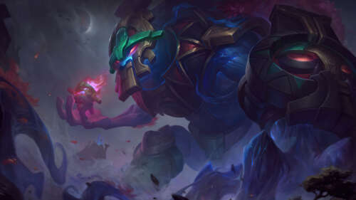 Maokai, the powerful tree monster from League of Legends, standing amidst ancient... 8K computer backgrounds