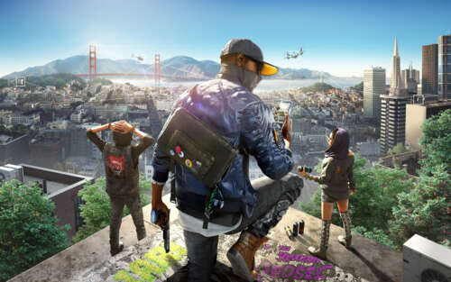 Marcus Holloway from Watch Dogs 2 standing in a city street 7680x4800