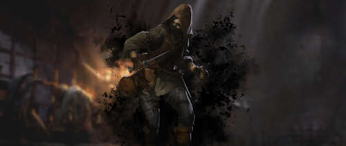 A heavily armored medieval warrior exploring a dark, torch-lit stone dungeon, inspired... UWUHD free hd wallpapers