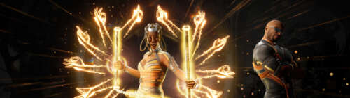 Tanya, the Edenian assassin from the Mortal Kombat 1 video game, in a combat stance. Dual UHD free wallpaper for computer
