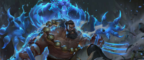A cinematic portrait of Udyr from League of Legends showcasing his shamanic energy. UWUHD background images hd