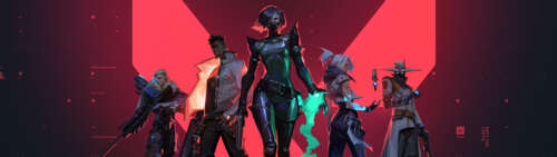 An ensemble of Valorant characters including Jett, Cypher, Viper, Phoenix, and Sova. Dual UHD wallpaper images
