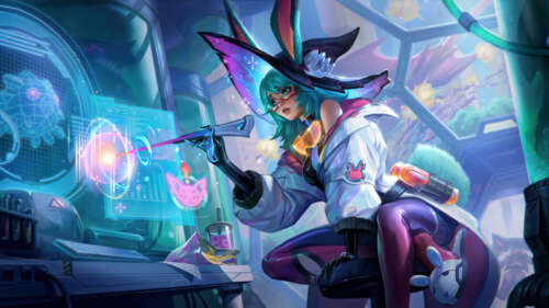A detailed illustration of Aurora from League of Legends surrounded by magical, glowing... 8K desktop wallpaper