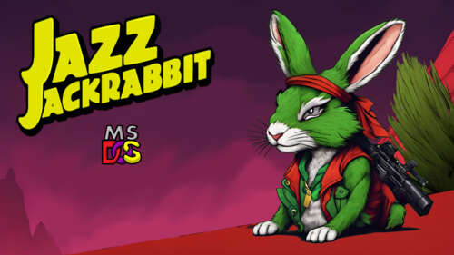 Retro-style illustration of the character Jazz Jackrabbit from the classic video... 8K hd background