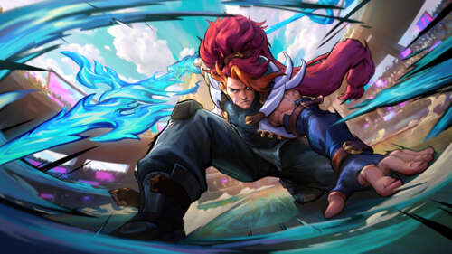 Xin Zhao from League of Legends wielding his spear in a powerful combat pose. 4K (Ultra HD) background images hd