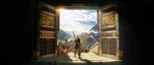 A skilled assassin from the game Assassin's Creed Jade poised for action in a traditional... UWUHD free background images