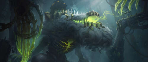 A highly detailed and imposing portrayal of Cho'gath from League of Legends, featuring... UWUHD wallpaper images