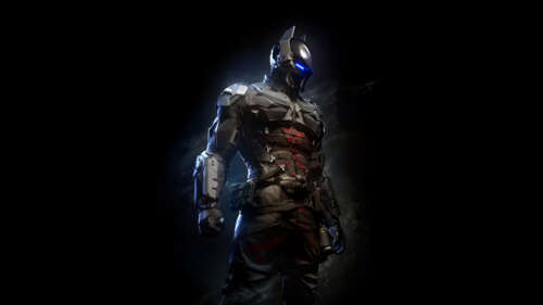 A portrait of Jason Todd, the Arkham Knight, featuring piercing glowing blue eyes... 8K wallpaper