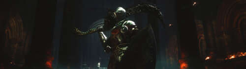 A Lothric Knight in heavy, battle-worn armor from the video game Dark Souls III:... Dual UHD pictures for wallpaper
