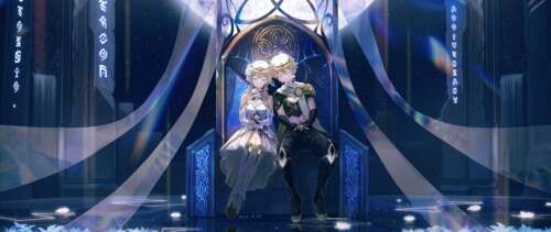Aether and Lumine from Genshin Impact standing together. UWUHD