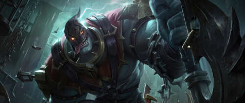 A menacing and massive Dr. Mundo, the mutated creature from League of Legends. UWUHD free desktop wallpaper
