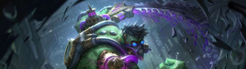 Dr. Mundo from League of Legends surrounded by toxic green chemical vapors. Dual UHD wallpaper photo gallery download