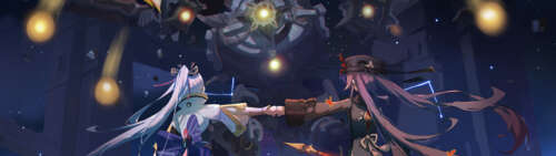 An artistic depiction of Kamisato Ayaka and Hu Tao, characters from Genshin Impact. Dual UHD desktop wallpaper