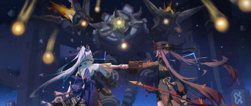 An artistic depiction of Kamisato Ayaka and Hu Tao, characters from Genshin Impact. UWUHD computer backgrounds