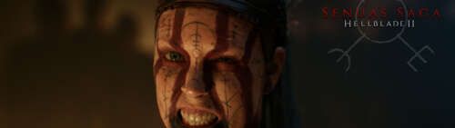A dramatic and highly detailed close-up of Senua from the video game Senua's Saga:... Dual UHD wallpaper for pc download