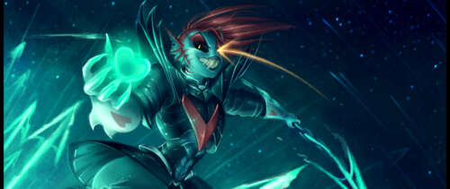 Undyne the Undying from Undertale wearing armor with red hair and a red heart symbol. UWUHD wallpaper images